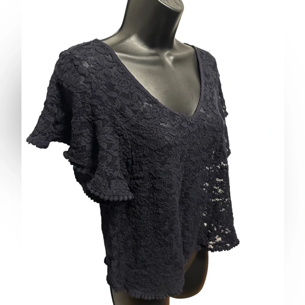 H&M L.O.G.G. Navy Lace Shirt with Loose Sleeves - Picture 3 of 7